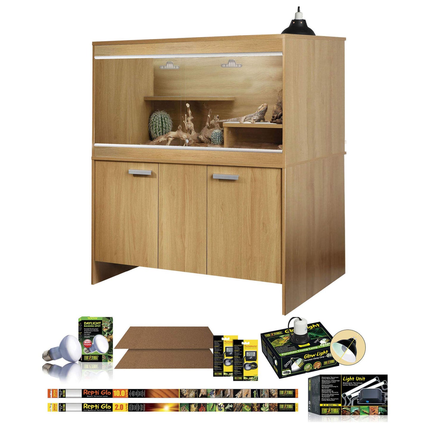 Vivexotic Bearded Dragon Kit Oak 120 x 62.5 x 62.5cm and Cabinet