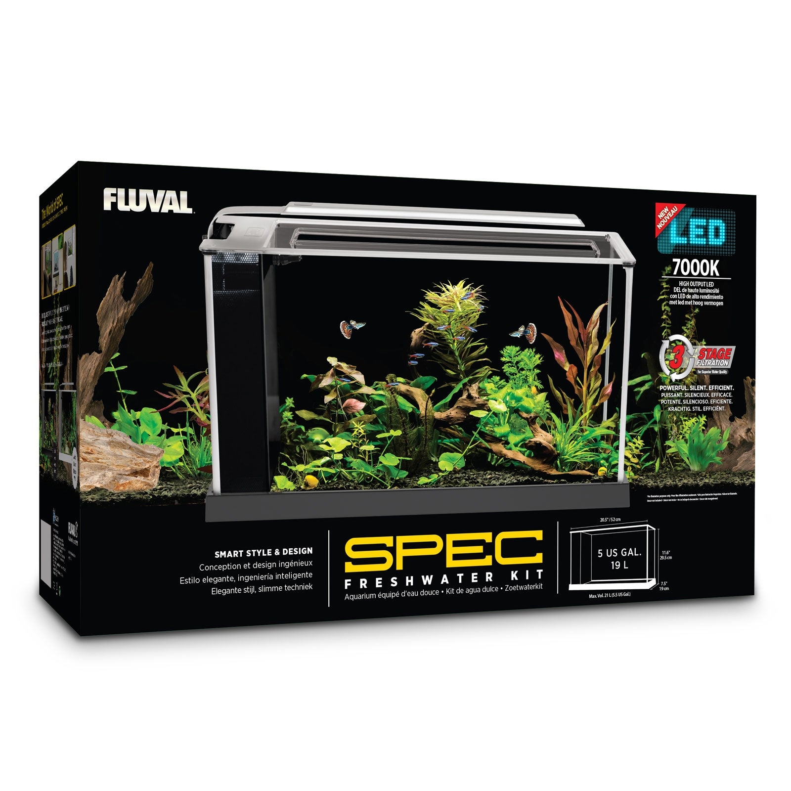 Fluval Spec 19 L - Black Desktop Glass Aquarium LED High Output Light