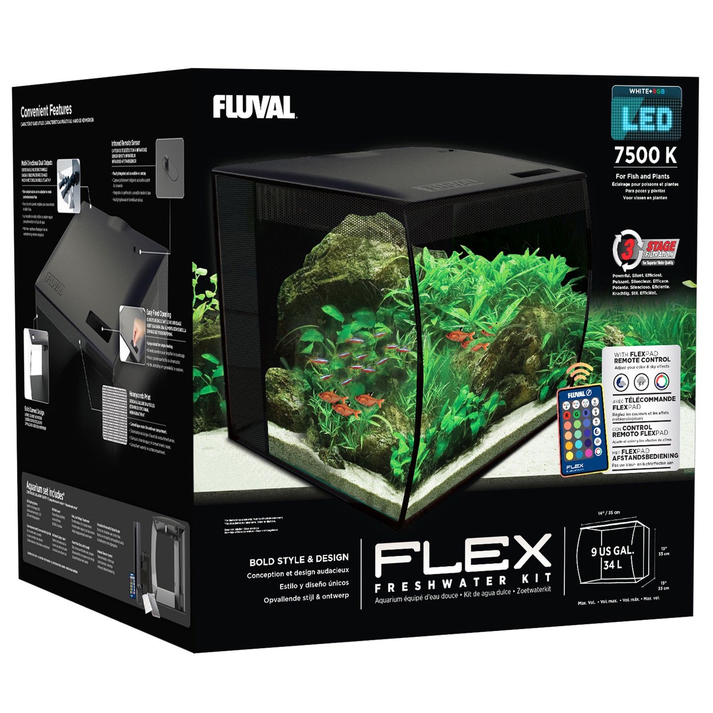 Fluval Flex LED Nano 34L - Black Aquarium Tank with Integral Filter and Remote Control