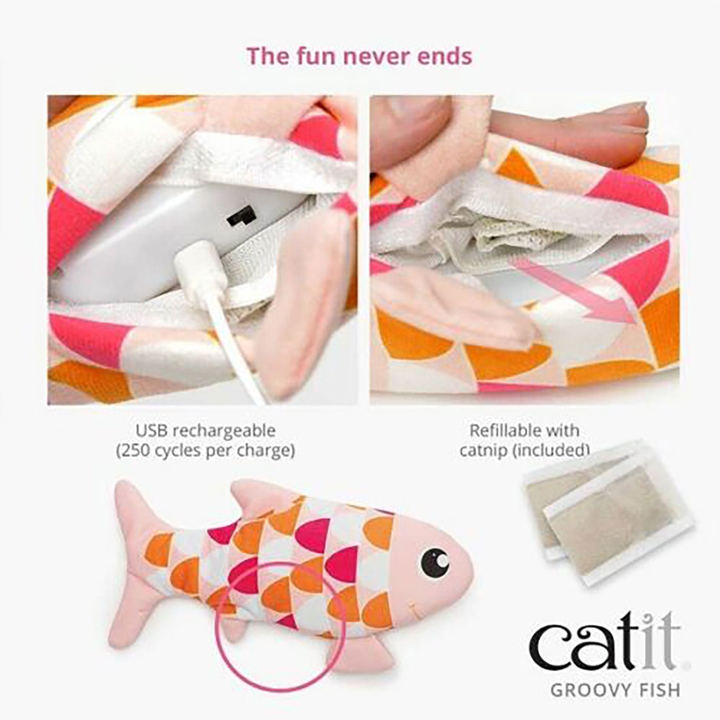 Catit Groovy Fish Cat Motion-activated dancing fish Toy in Pink