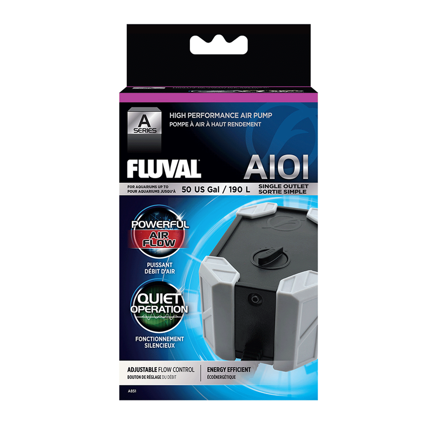 Fluval A101 Series Air Pump 90-110LPH - 50 US Gal/ 190L - Single Outlet 2W