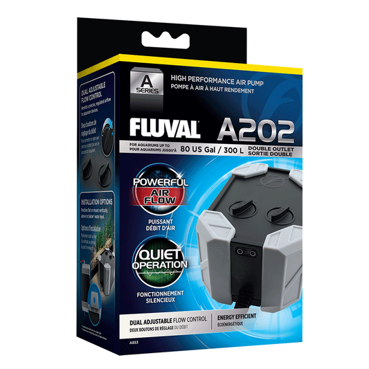 Fluval A202 Series Air Pump 180-220 LPH - 80 US Gal/ 300L - Double Outlet 3W