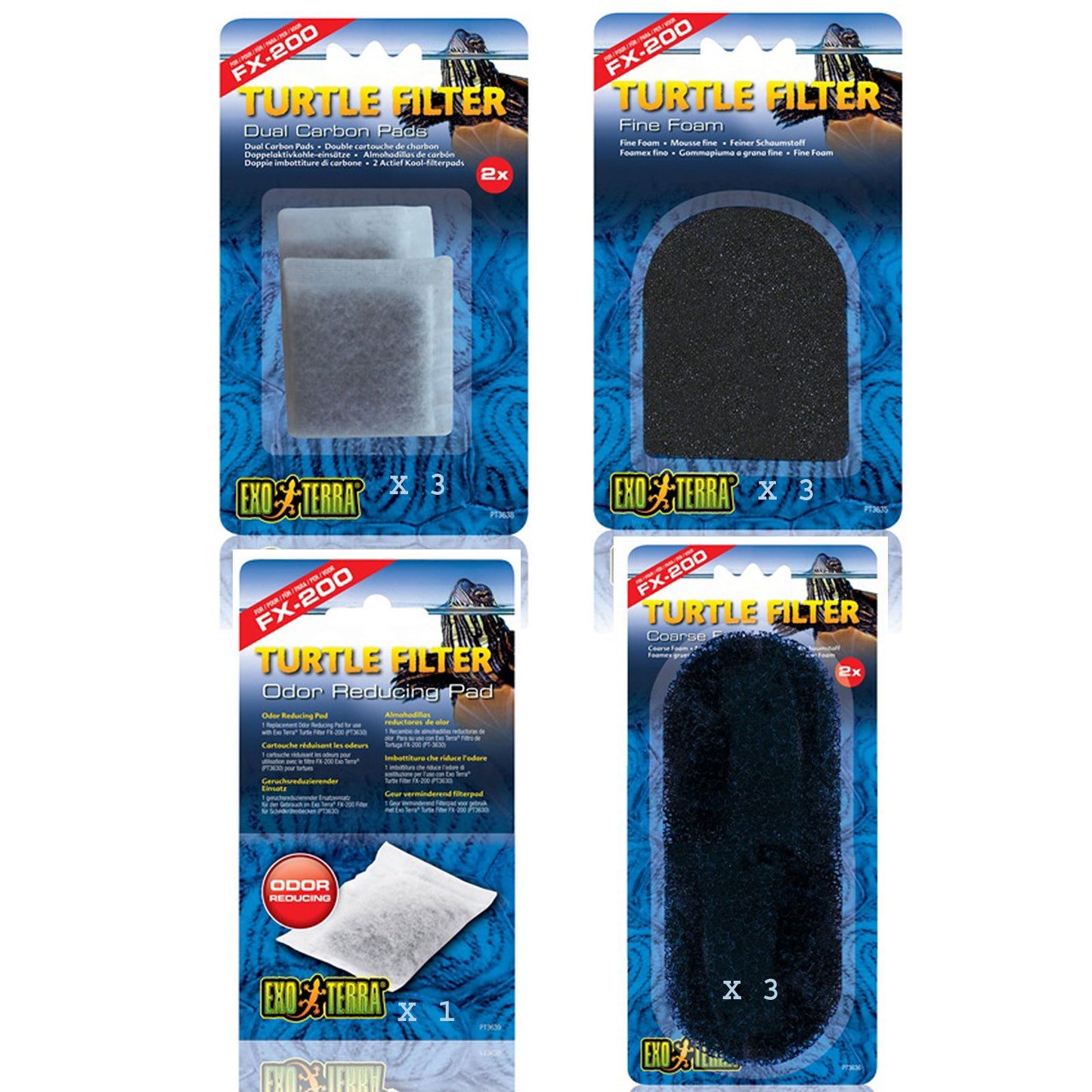 Exo Terra Filter Service Kit FX200 Coarse x3; Fine x3; Carbon x3; Odour Pad